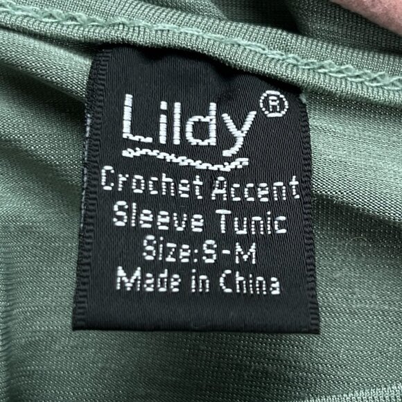 Lildy Womens Crochet Flare Sleeve Tunic Sz S/M Green Festival Bohemian Romantic - Picture 7 of 9